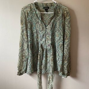 Lane Bryant Sheer Green Long Sleeve Blouse Sz 14/16